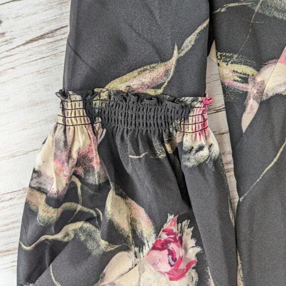 White Hours Black Market Statement Sleeve Floral Print Black Dress Sz 6 - Picture 4 of 5